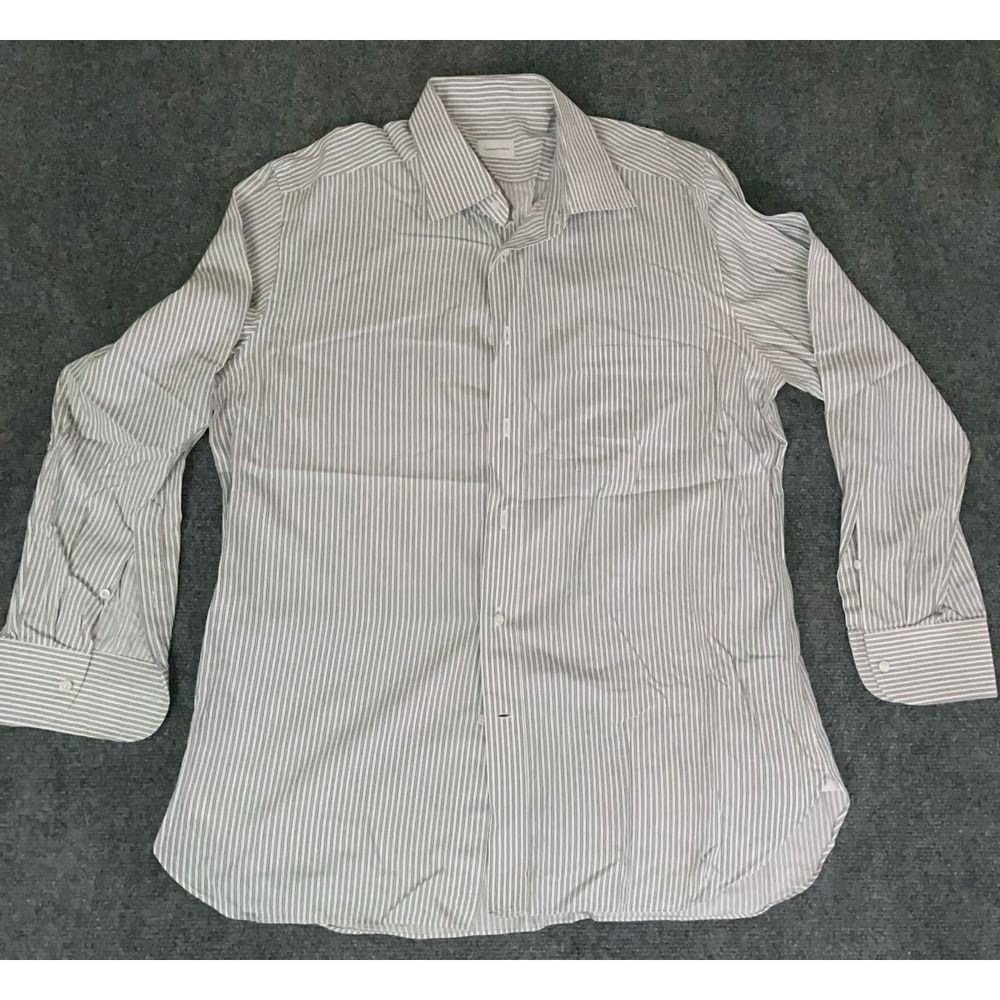 Ermenegildo Zegna Gray White Striped Button Up Shirt Long Sleeve Size 44/17.5